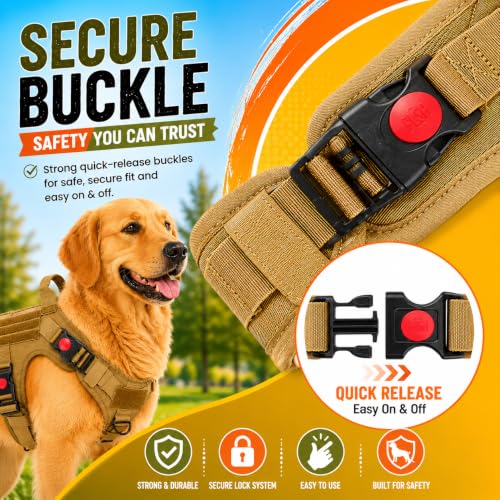 Image of Customized Tactical Dog Harness with Leash | Dog Training Belt with Name | Adjustable Size for Giant Dogs | Recommended for 25-40 Kg Pet (Khaki, L)