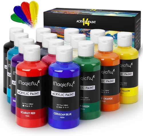 Magicfly Acrylic Paint Set, 14 Vibrant Colors (280ml / 9.47oz Eac...