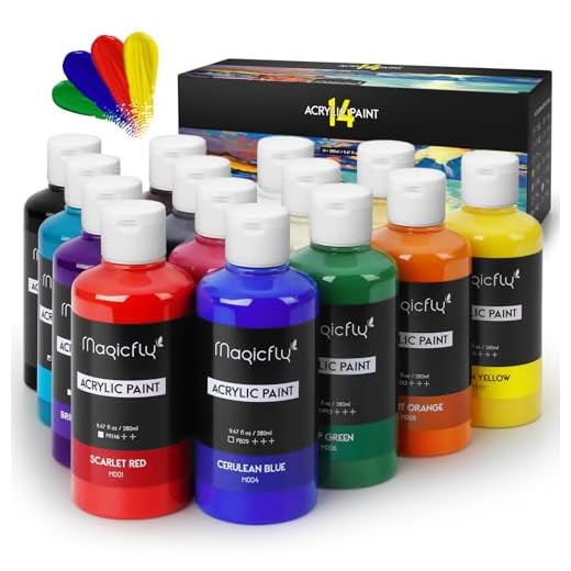 Magicfly Bulk Acrylic Paint Set, 14 Rich Pigments Colors (280 ml/9.47 fl oz.) Acrylic Paint Bottles, Non-Fading, Non-Toxic Craft Paints for Painting on Canvas, Christmas Decorations, Ideal for Beginners, Artist & Hobby Painters