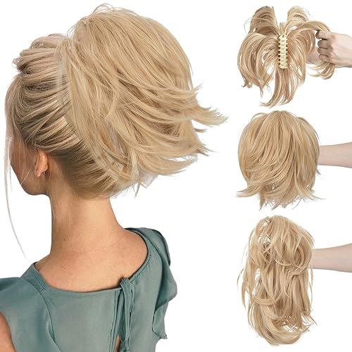 CJL HAIR Claw Clip Short Ponytail Hair Extensions Bendable Metals Messy Bun Hair piece Straight Fake Hairpieces