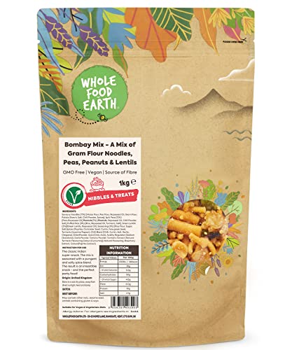 Wholefood Earth Bombay Mix - A Mix of Gram Flour Noodles, Peas, Peanuts and Lentils 1 kg | GMO Free | Source of Fibre