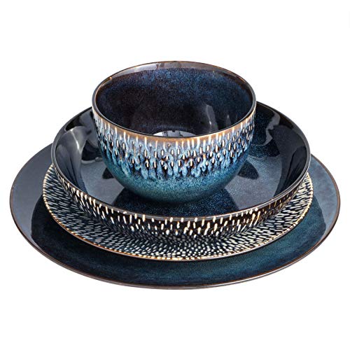 Gibson Elite Matisse 16 Piece Double Bowl Dinnerware Set, Cobalt Blue