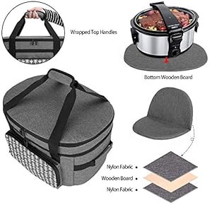 Yarwo Slow Cooker Travel Bag with Bottom Board Compatible with Crock-Pot and Hamilton Beach 6 7 8 Quart Oval Slow Cooker, Double Layers Slow Cooker Carrier, Gray with Arrow (Bag Only, Patent Pending) Yarwo Slow Cooker Travel Bag with Bottom Board Compatible with Crock Pot and Hamilton Beach 6 7 8 Quart Oval Slow Cooker Double Layers Slow Cooker Carrier Gray with Arrow Bag Only Patent Pending