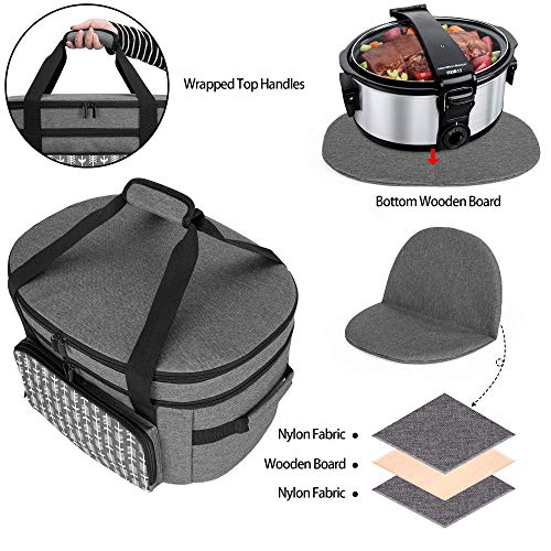 Yarwo-Slow-Cooker-Travel-Bag-with-Bottom-Board-Compatible-with-Crock-Pot-and-Hamilton-Beach-6-7-8-Quart-Oval-Slow-Cooker-Double-Layers-Slow-Cooker-Carrier-Gray-with-Arrow-Bag-Only-Patent-Pending Yarwo Slow Cooker Travel Bag with Bottom Board Compatible with Crock Pot and Hamilton Beach 6 7 8 Quart Oval Slow Cooker Double Layers Slow Cooker Carrier Gray with Arrow Bag Only Patent Pending