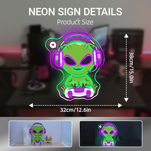 Gamerneon Alien Neon Sign Gaming Neon Signs for Wall Decor Game Room LED Light for Man Caves Zone Club Gamer Lover Teens Bedroom Home Boys Gift — view 2