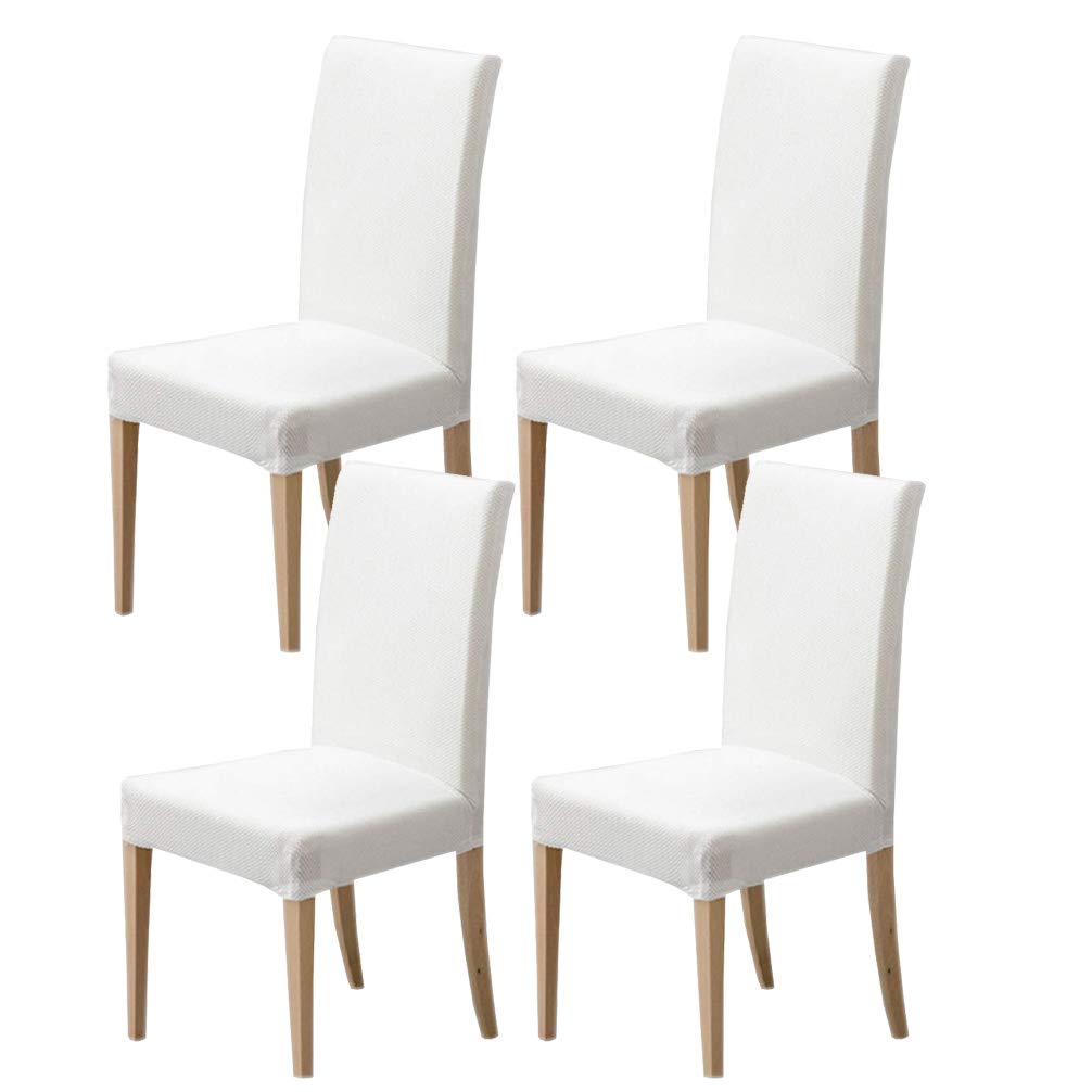 MINGZJChair Slipcovers Soft Spandex Washable Removable Chair Seat and Back Protector Dining Chair Cover (Y-White, 4)