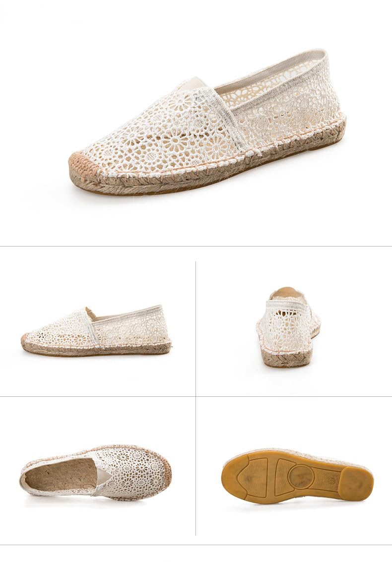 FANSU Pizzo Espadrillas Donna, Donna Classico Espadrillas, Tela Slip-on Piatto Espadrillas, Moda Scarpe da Pescatore, Suola Antiscivolo