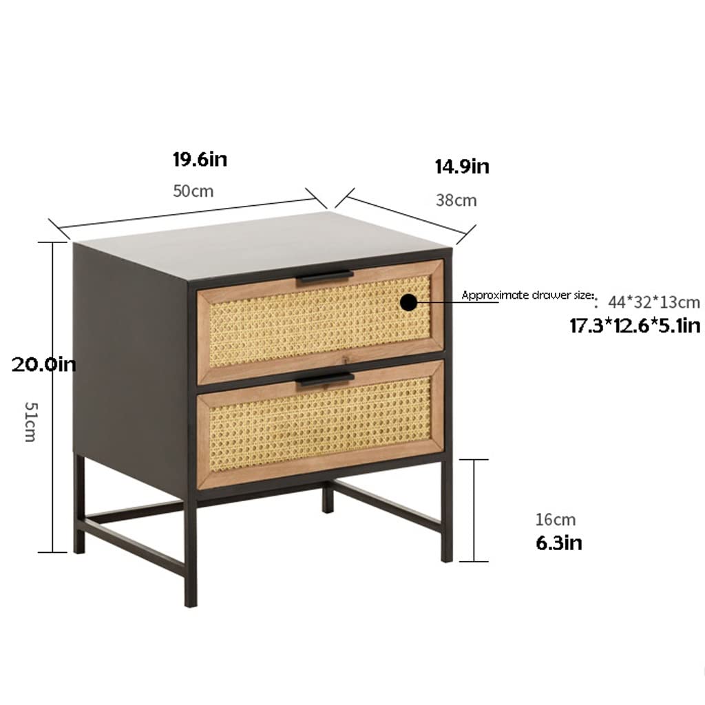 ZJHFFFG Nightstand Storage Unit Double Drawer Bedside Table Simple Wrought Iron Bedside Storage Cabinet Bedroom Storage Side Cabinet Industrial Style Living Room Side Table Bedside Table