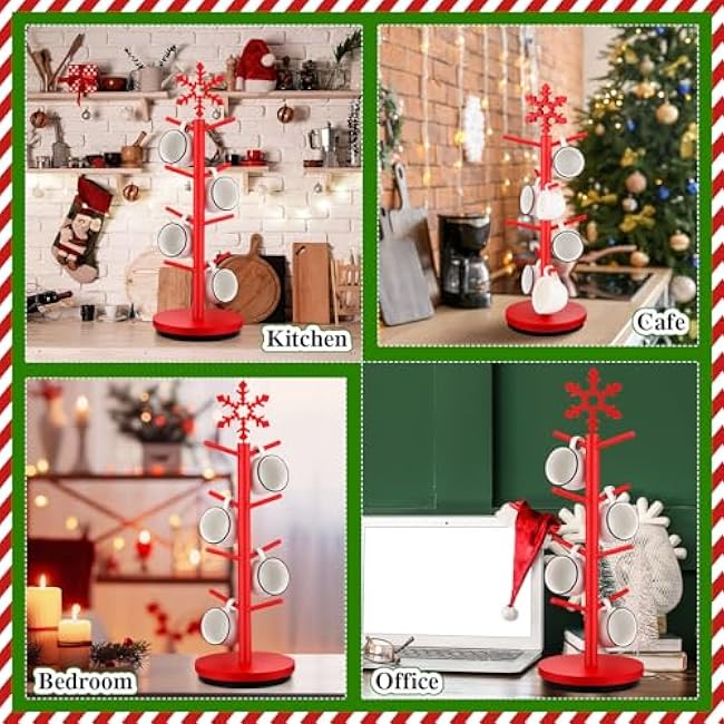 Coffee Mug Holder Tree Upgraded 360¡ã Rotated 8 Hooks Mug Holder for Countertop Black Cups Storage Rack Wood Coffee Cup Rack for Christmas Kitchen Accessories(Snowflake)
