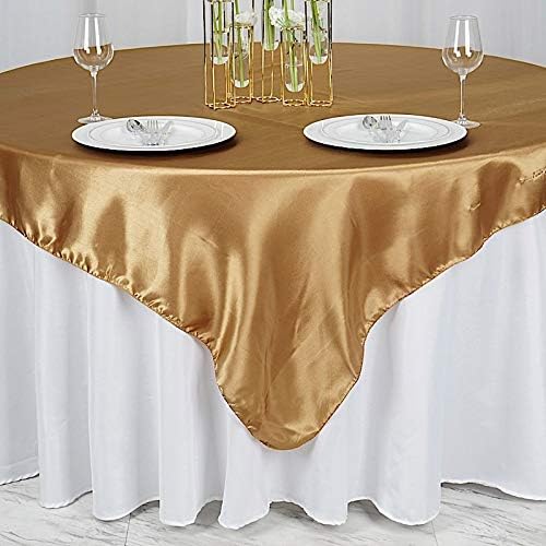 BalsaCircle 5 pcs 72x72 inch Gold Square Tablecloth Satin Table Overlays Linens for Wedding Table Cloth Party Reception Events Kitchen Dining