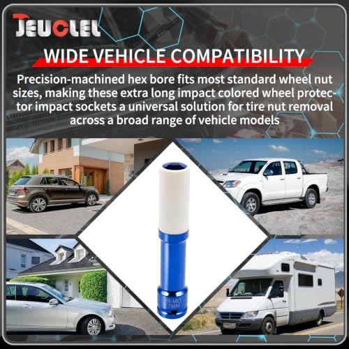Image of 17mm 1 /2 inch Extra-Long Wheel Protector Impact Socket, Lug Nut Removal | 6 Point, Non-Marring, Thin Wall, Deep Socket, Wheel Protector, Protective Socket, Color-Coded, Cr-Mo Steel, Hand Repair Tool