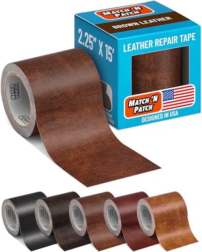 MATCH 'N PATCH Leather Repair Tape - Brown (4.5 m x 5.7 cm roll) Self Adhesive Leather Patch with Printed Leather Pattern for Sofas, Chairs & Vinyl - Fix Rips & Scratches, Crafts & DIY