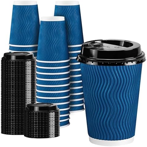 Lamosi 12 OZ To go Coffee Cups with Lids 50 Pack, Disposable Coffee Cups 12 oz, Paper Cups 12 oz, Hot Cups with Lids, Throw Away Coffee Cups with Lids for Party and Reception (Navy) Cover