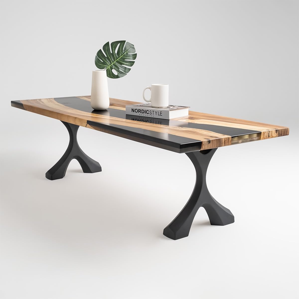 Flowyline 16" H 120 Xavier Handcrafted Black Metal Table Legs and Bases for Bench | Steel Coffee Table Legs | Rust-Resistant, Adjustable Furniture Legs | DIY Mid-Century Modern Indoor/Outdoor