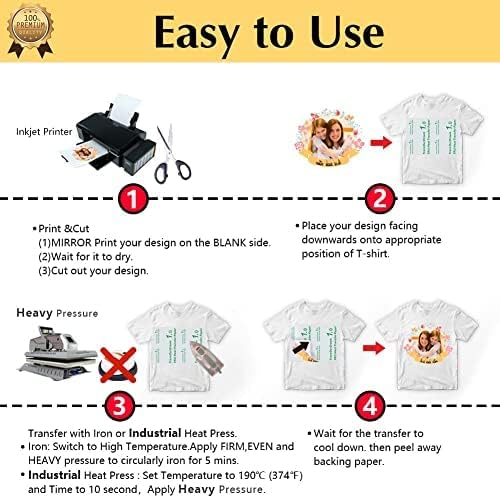 TransOurDream Tru-Transfer Paper Inkjet for Light Fabric 20 Sheets A4 Iron on Heat Transfer Paper for T Shirt Printing Paper Easy to Use Wash Durable Printable Heat Transfer Vinyl (TOD-1)