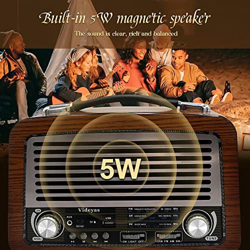 Retro Portable Radio Am Fm Shortwave Radio Built-In Battery-Powered Vintage Radio With Bluetooth Speaker, Aux Tf Card Usb Disk Mp3 Player, Vintage Father's Day (Videyas S306) #TOP6