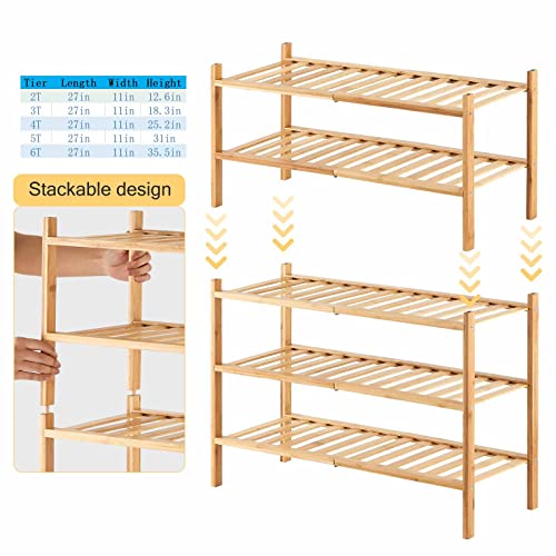 3-Tier Bamboo Shoe Rack For Entryway, Stackable | Heavy Duty | Multi-Function, Free Standing Shoe Racks For Bedroom Hallway Closet #TOP2