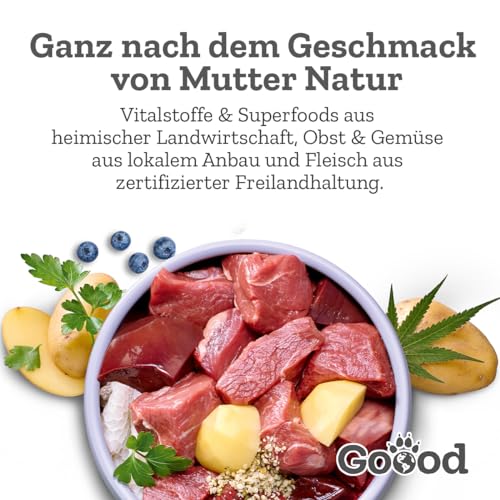 Goood - Adult Freilandlamm - Nassfutter, Hundefutter - mit regionalem Gemüse und Beeren - Getreidefrei, Glutenfrei, Weizenfrei, Ohne Konservierungsstoffe - 6 x 400g