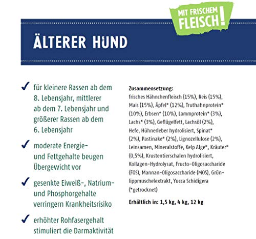 Christopherus Senior, Vollnahrung für den älteren Hund ab dem 6. Lebensjahr, Trockenfutter, Geflügel, Lamm, Ei, Reis, Krokettengröße ca. 1 cm, Älterer Hund, 4 kg