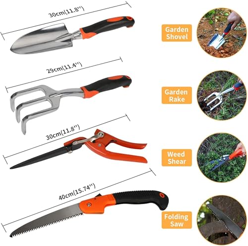 Image of VOLTZ VZ-TK-14 Agriculture Tool kit 14 Pcs Gardening Tools Heavy Duty Aluminum Garden Hand Tools with Storage Box, Ergonomic Handle Shovel Trowel Rake Weeder Shear Sprayer, Gardening Gift