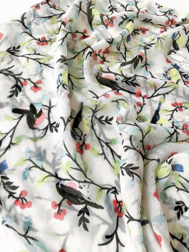 Lightweight Floral Birds Scarves for Woman, Long Lady Scarf, Soft Cotton Feels Shawl Wraps, Bird Accessory4