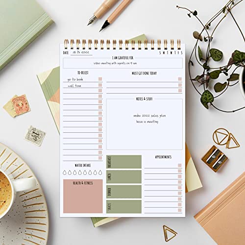 To Do List Notepad Spiral Bound - Daily Planner Notepad Undated 52 Sheets Tear Off, 6.5" X 9.8" Planning Pad Appointment Meal Plan Organizer With Water Intake Fitness For Work And Personal #TOP5