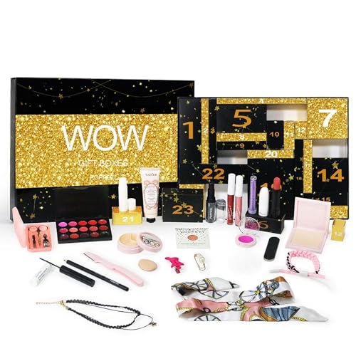 Makeup Advent Calendar 2024 for Teens Girls, Christmas Countdown Calendar Surprise Makeup Gift Kit, Include Eyeshadow, Lip Gloss, Blush, Concealer, Mascara