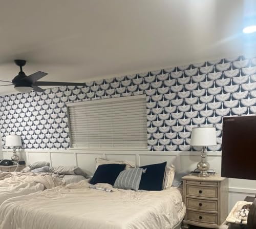 Image of Veki Luxury Floral & Botanical Geometric Wallpaper Mural - Waterproof, Moisture-Proof, Self-Adhesive PVC Wall Sticker for Home & Hotel Decoration (45cm x 300cm) (Feather Blue)