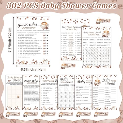 Image of 302 Pcs Baby Shower Games, 6 Games,50 Sheets Each, A Baby is Brewing