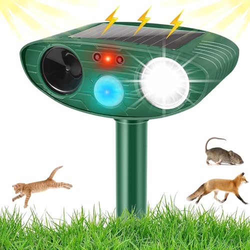 Joomouney Cat Repellent Garden, Solar Animal Repellent, Ultrasonic Fox Repellent, Waterproof Cat Deterrent With Led Flash Light &Pir Motion Sensor, Cat Scarers For Garden To Drive Animal-Solar Powered-image