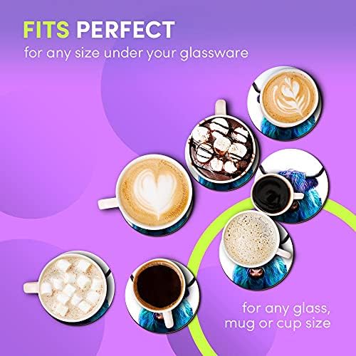 4 x Eco Boxed Cork Coasters - Blue Pop Art Highland Cow Animal Drink Cup Mug Glass Table Mat #21683