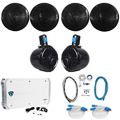 4 Rockville RMC80B 8 1600w Marine Boat Speakers+8 Wakeboards+6-Ch Amp+Wire Kit