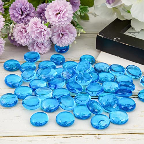 FUTUREPLUSX 5Lb Flat Glass Marbles, Glass Beads Cerulean Flat Gems Aquarium Pebbles Vase Filler Table Scatter Decor