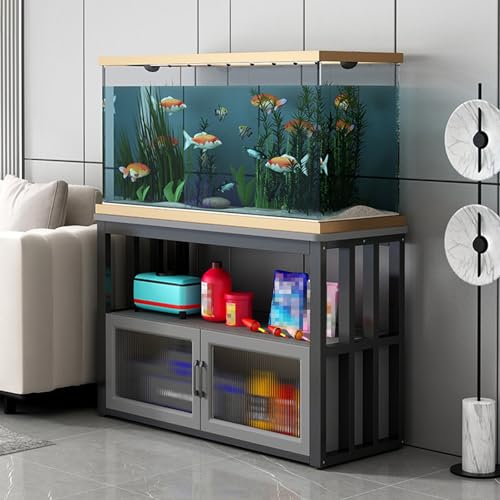Aquarium-Ständer mit Tür aus gehärtetem Glas, offene Aufbewahrung und Stahlrahmen...