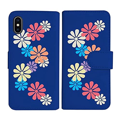 sslink iPhone17 Pro Max アイフォン17プロマックス 対応 手帳型 ダークブルー ケース 花柄(マルチ) 和柄 アジアン カラフル ダイアリータイプ 横開き カード収納 フリップ カバー