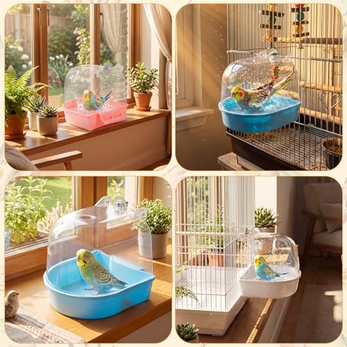 Image of Honeydak 3 Pieces Clear Bird Bath for Cage Parakeet Bird Cage Accessories Hanging Bath Box Parrot Bathing Tub with View for Cockatiel Conure Canary Budgies Parrots (Stylish Color)