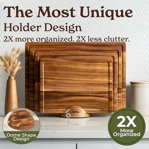 SMIRLY Wooden Cutting Boards For Kitchen - Bamboo Cutting Board Set with Holder, Wood Cutting Board Set, Cutting Board Wood, Wooden Chopping Board, Wooden Cutting Board Set - Thumbnail 4