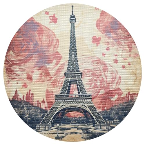 Motif Rose Tour De Paris Table Ronds, Résistants à la Chaleur, Antidérapants pour Salle à Manger, Cuisine & Déco