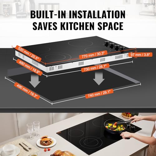 Image of VEVOR Electric Ceramic Cooktop, Built-in Electric Stove Top, with Glass Panel, Knob Control, 11 Heat Levels, for Diverse Cooking Requirements (30inch-4burners /220V)
