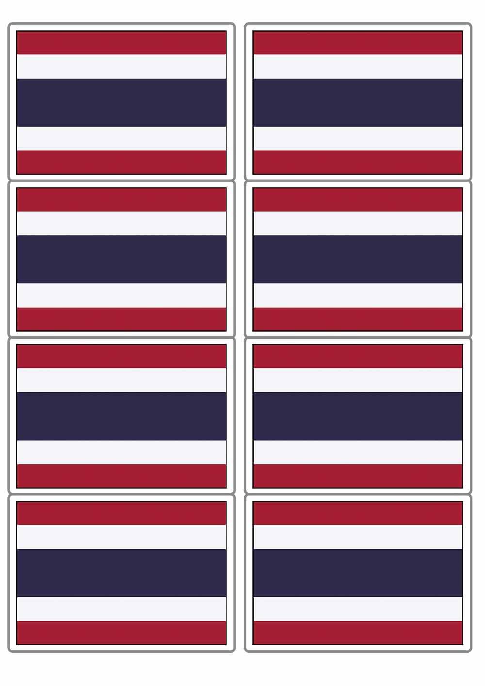 Thailand National Flag Rectangular Matt Paper Stickers A4 Sheet of 8 (Each Sticker is 99mm x 68mm) (Rectangular)