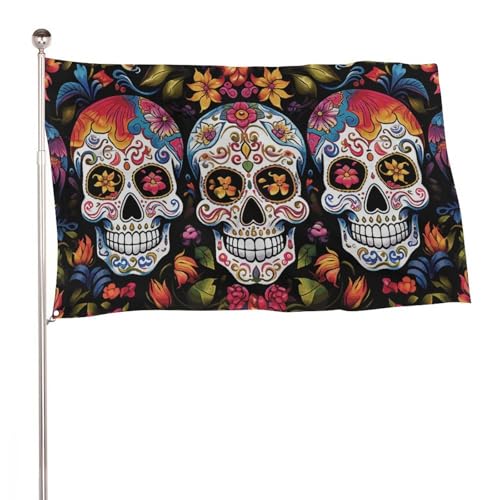 Drapeau coloré avec têtes de morts de fleurs - 0,9 x 1,5 m - Ne se décolore pas - Bannière d'extérieur pour cour, porche, pelouse