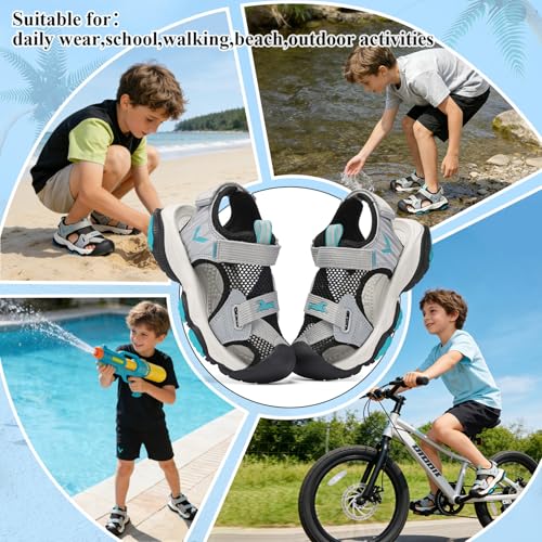 Image of JMFCHI Boys Girls Kids Closed Toe Sports Sandals Summer Water Shoes | Little /Big Kid,Comfortable lightweight,Non-slip soft sole,Hook-and-loop closure,Easy wear,Anti-collision toe,Daily casual