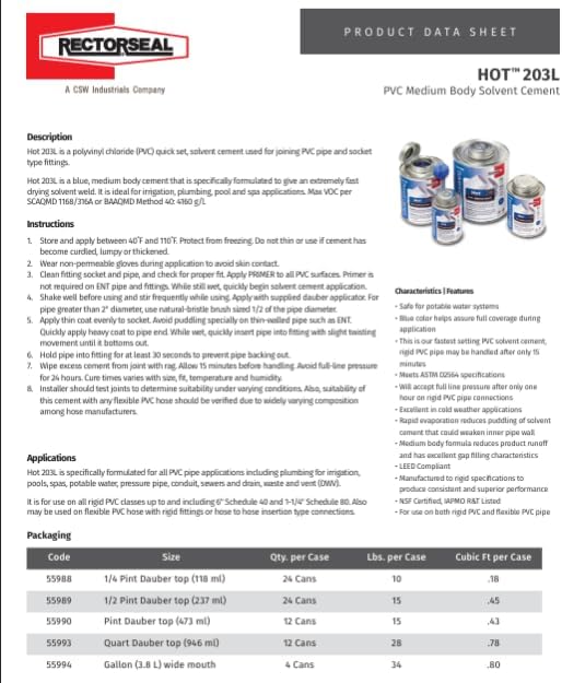 RectorSeal HOT 203L Quick Set Medium Solvent Cement can with dauber