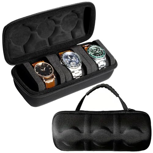Image of VIVUE 3 Slots Watch organizer Box For Men Women, Watch Storage Holder Case With Soft Removable Pillow, Strong Fabric and Smooth Zipper Case For Travel & Home Organization (3Slot Round Zipper)