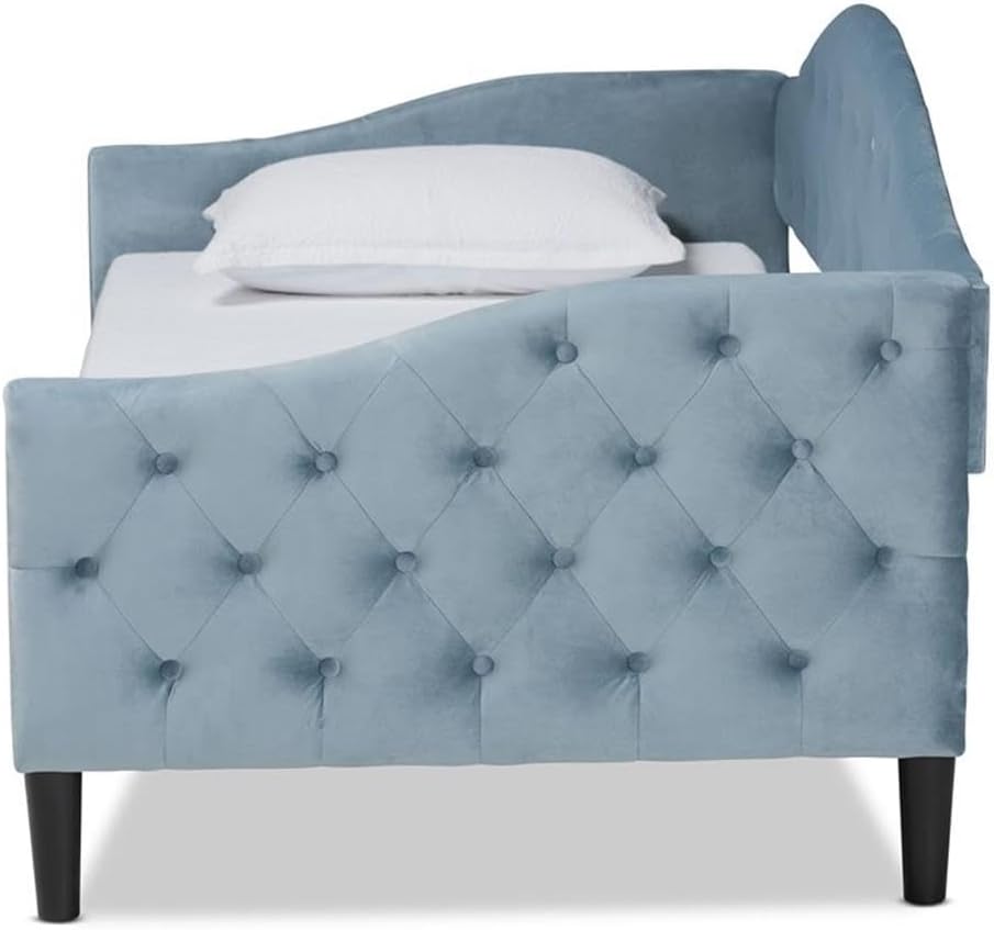 Baxton Studio Benjamin Modern and Contemporary Light Blue Velvet Fabric Upholstered and Dark Brown Finished Wood Twin Size Daybed