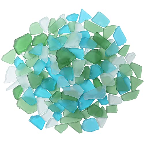 Sea Glass for Crafts - 16oz Versatile Decorative Frosted Seaglass Pieces - Vase Filler, DIY Art Craft Supplies - Beach Weddings, Home Decor, Aquariums Decor (Green/Aquamarine/White)