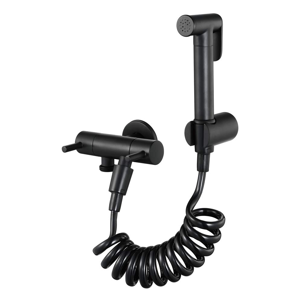 Pulvérisateur de toilettes à main noir avec double poignée et tuyau