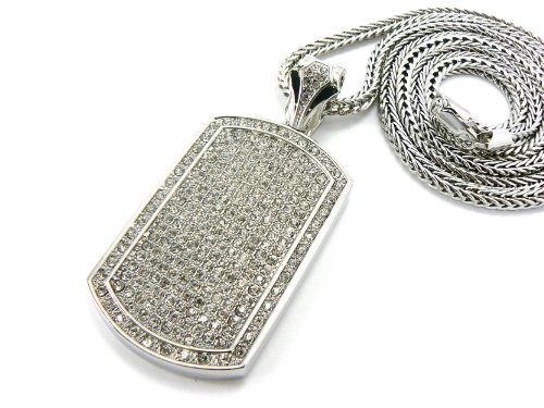 NYFASHION101 Iced Out Dog Tag Pendant 4mm 36" Franco Chain Necklace2