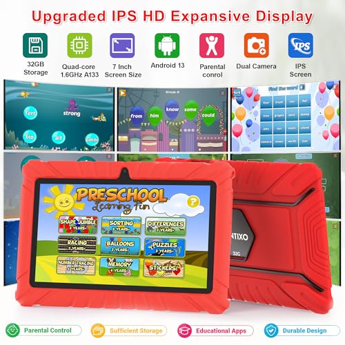Contixo Kids Tablet V8-7-Inch HD Toddler Tablet with Camera, 32GB, Android, Parental Controls, Kid-Proof Case, 14+ Learning Academy APP - Red - Thumbnail 2
