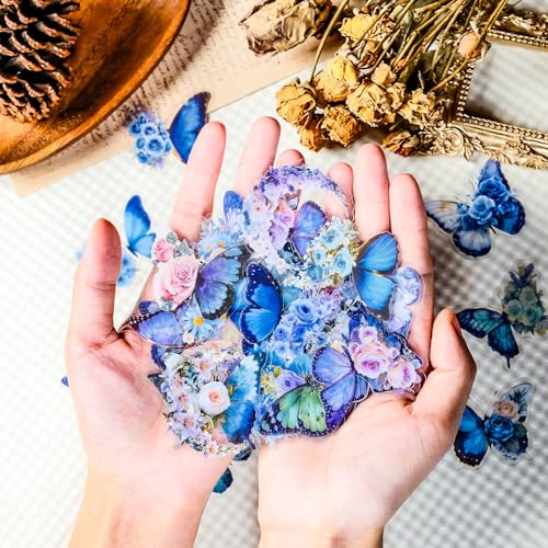200pcs PET Butterfly Stickers for Water Bottles, Waterproof Transparent Holographic Butterflies Sticker for Skateboard, Laptop, Bike, Hydroflask, Aesthetic Stickers for Adults